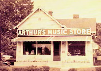 Arthur’s Music Store at 931 Shelby Street in Indianapolis, 1956, four years after Amos and Leola Arthur opened the family business.