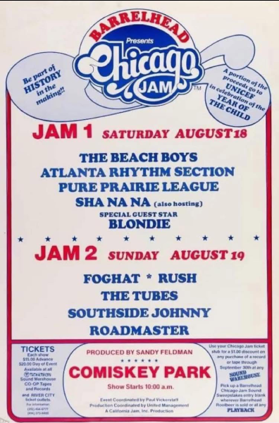 Poster for Barrelhead’s Chicago Jam at Comiskey Park, where Roadmaster performed with Foghat, Rush, the Tubes and Southside Johnny and the Asbury Jukes on August 19, 1979. Photo courtesy of Eric Cassel.