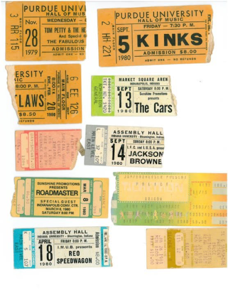 Doreen McGuire Crenshaw’s Indiana ticket stub collection includes Roadmaster’s March 8, 1980, concert at the Indianapolis Convention Center with special guest The Rockets. Collection courtesy of Doreen McGuire Crenshaw.