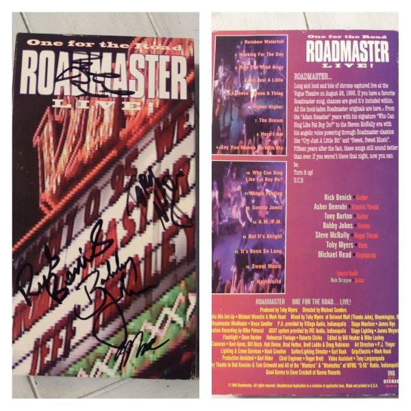Front and back covers of Roadmaster’s “One for the Road… Live!” VHS, recorded at the Vogue Theatre on August 28, 1993. Photo courtesy of Charlie Farmer.