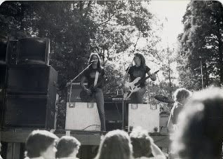Pure Funk performing at Dunn Meadow, Indiana University, Bloomington, circa 1975. Left to right: Rick Benick on guitar and Toby Myers on bass. Photo courtesy of Don Smith.