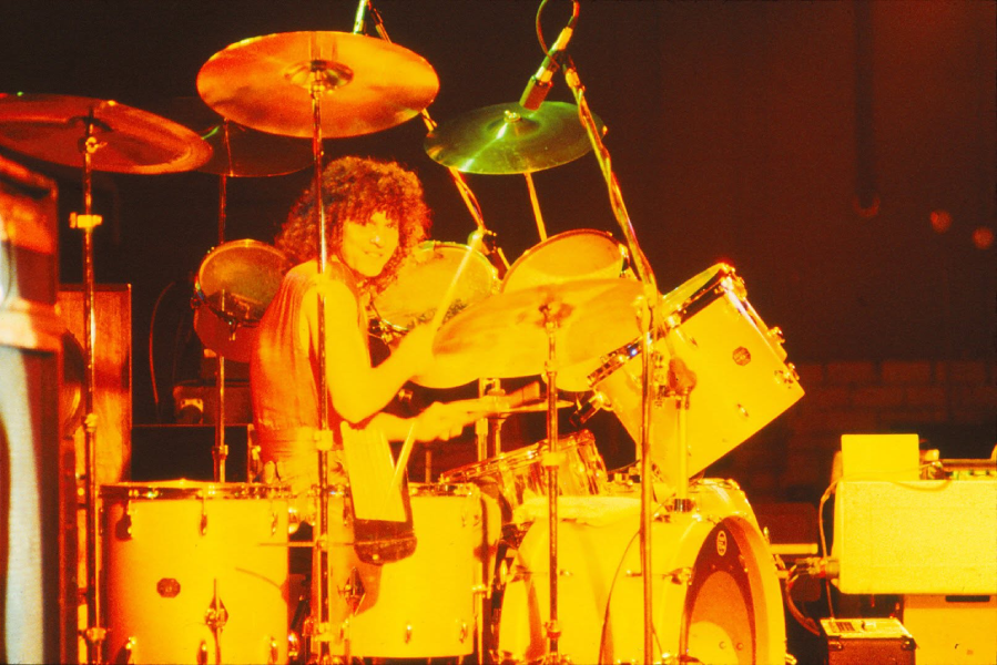 Roadmaster drummer Bobby Johns performs behind his expansive drum kit. Photo courtesy of Bob Ferguson.