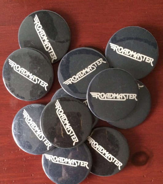 A collection of vintage Roadmaster promotional buttons featuring the band’s winged logo. Photo courtesy of Mary Lee Pappas.
