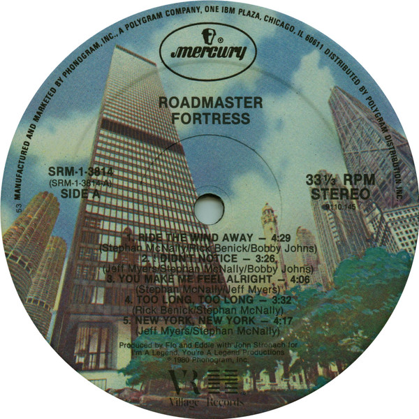 The Side A label of Roadmaster’s 1980 “Fortress” album, released on Mercury Records.