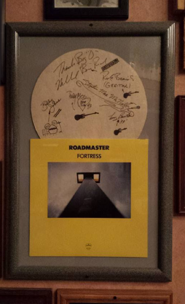 An autographed copy of Roadmaster’s “Fortress” is framed and displayed at Bruno’s in Lafayette, Indiana.