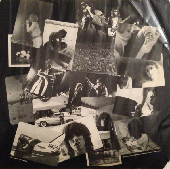 The front of the “Hey World” vinyl dust jacket features a collage of Roadmaster performance and behind-the-scenes photographs.