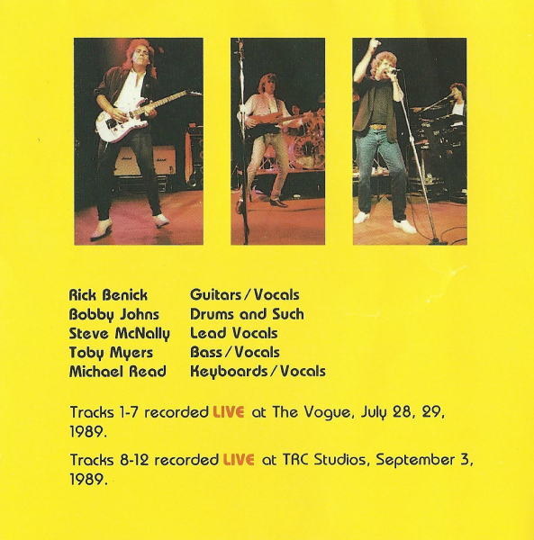 The back cover of Roadmaster’s “Live + 5”, featuring seven tracks recorded live at the Vogue on July 28–29, 1989, and five tracks recorded at TRC Studios on September 3, 1989. Photo courtesy of Randall Halcomb.