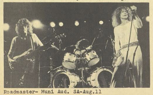 Roadmaster performs at Municipal Auditorium in San Antonio on August 11, 1978. Photo courtesy of John Watson.