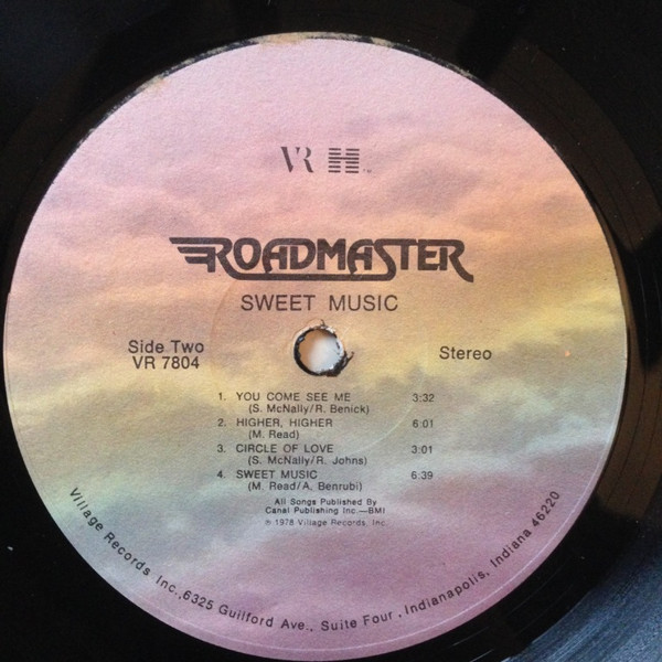 The Side 2 label of Roadmaster’s 1978 album “Sweet Music”, released on Village Records.