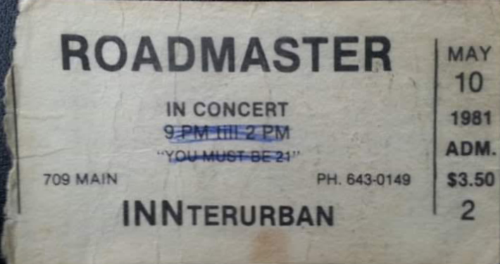 A ticket stub for Roadmaster’s May 10, 1981, concert at the INNterurban. Photo courtesy of Charlie Farmer.