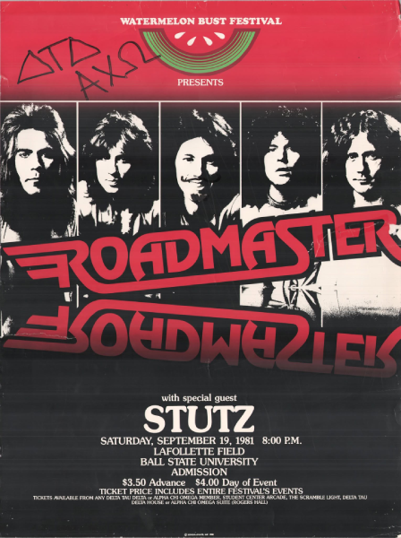 Poster for Roadmaster’s performance at the Watermelon Bust Festival at Ball State University on September 19, 1981. Photo courtesy of Brad Farber.