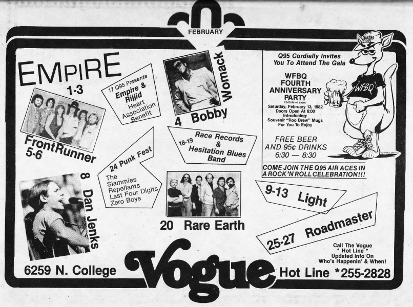 A February 1982 “Hot Potato” magazine ad announces Roadmaster’s three-night engagement at the Vogue, February 25–27. Photo courtesy of Roger Baker.