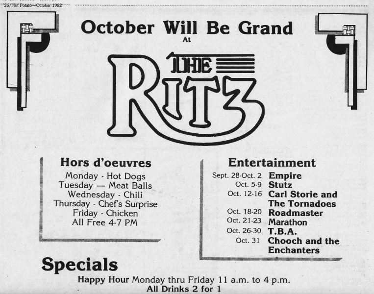 Advertisement for Roadmaster at The Ritz, October 18–20, 1982. Photo courtesy of Roger Baker.