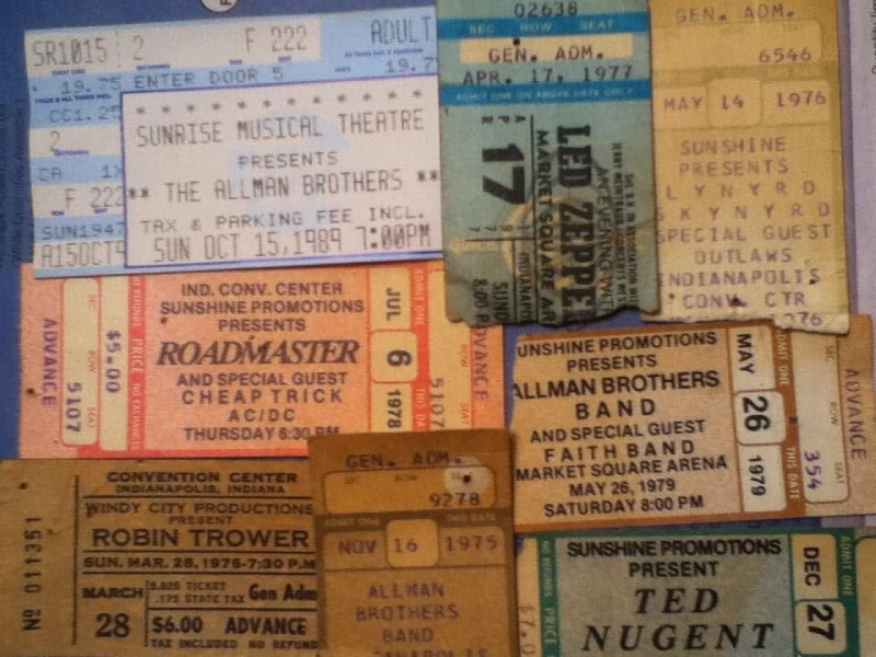 Collection of vintage Sunshine Promotions concert ticket stubs, including Roadmaster with special guests Cheap Trick and AC/DC on July 6, 1978. Photo courtesy of Peter Willis.